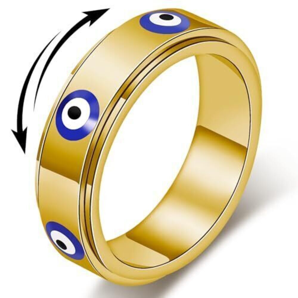 5415 Evil Eye Fidget Ring - 18K Gold Plated Stainless Steel Spinner Rings